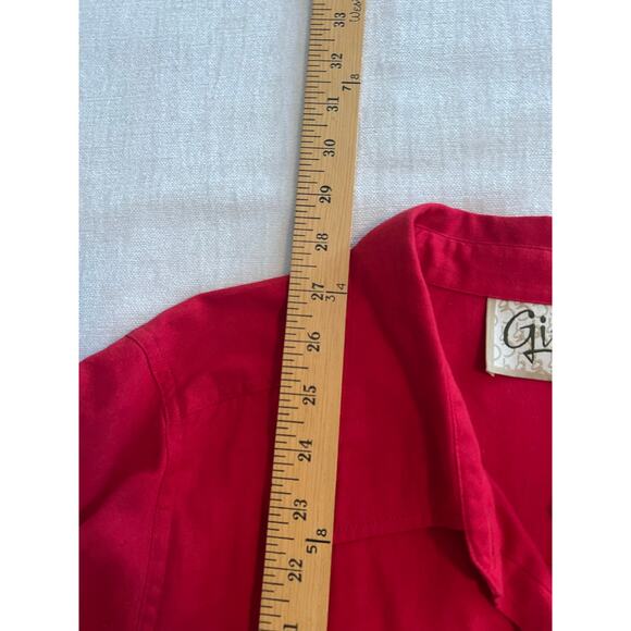 Vintage 90s Gist Holiday Reindeer Button Down Long Sleeve Shirt Red Cotton - L - Picture 5 of 8